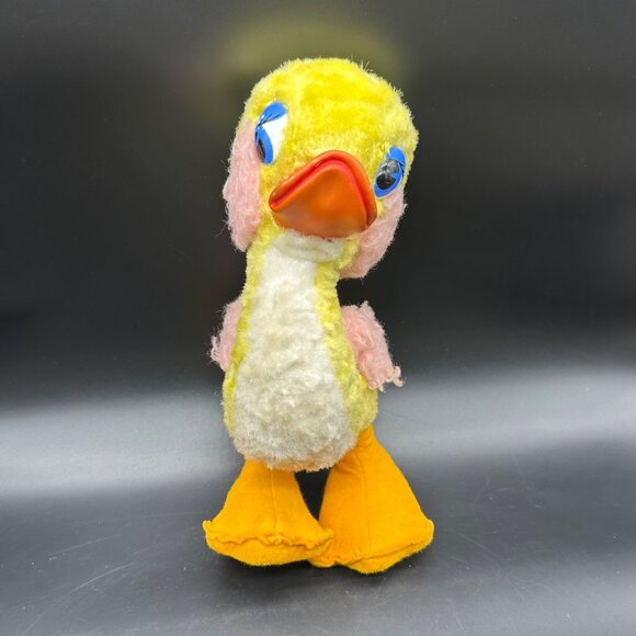 Vintage Rushton Rubber Face Duck Yellow Duckling Stuffed Animal Toy Kitschy READ - Picture 1 of 15